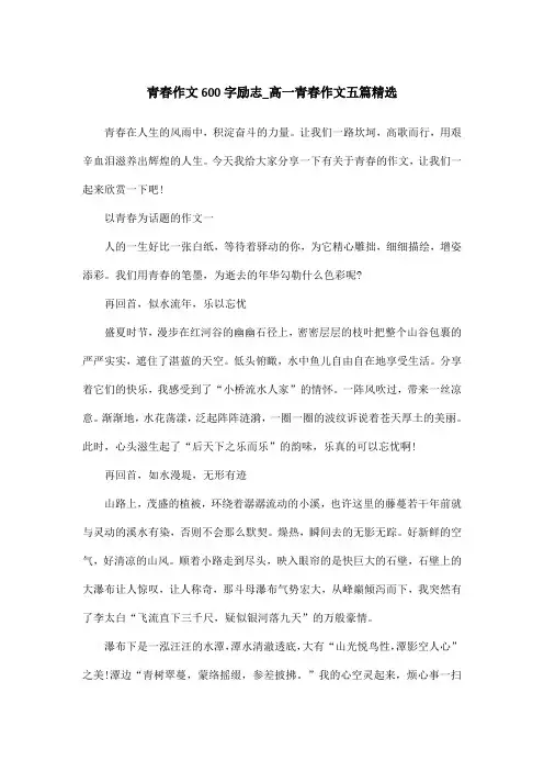 青春作文600字励志_高一青春作文五篇精选