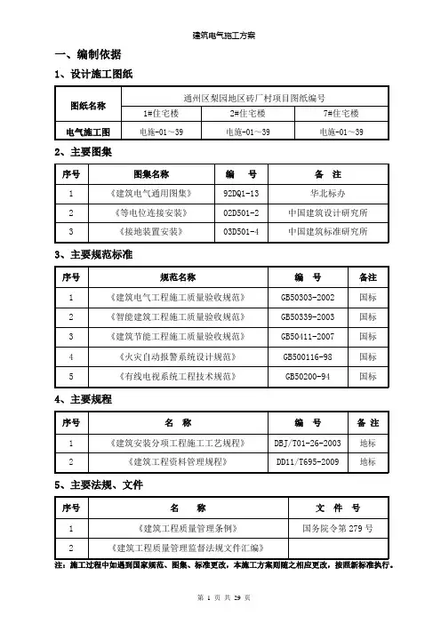 电气施工方案(1#、2#、7#住宅楼)