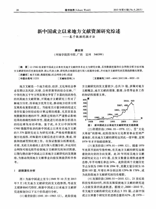 新中国成立以来地方文献资源研究综述——基于数据挖掘方法