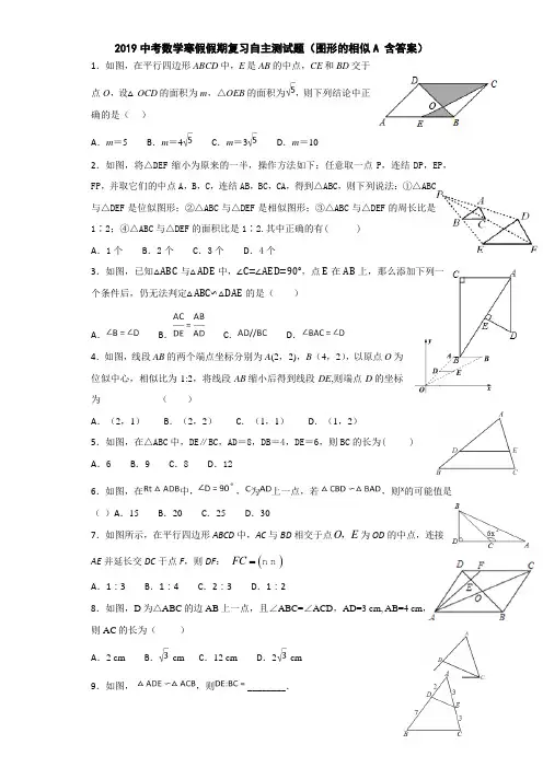 2019中考数学寒假假期复习自主测试题(图形的相似A 含答案)