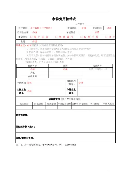 市场费用核销申请表