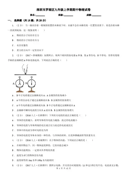 深圳市罗湖区九年级上学期期中物理试卷