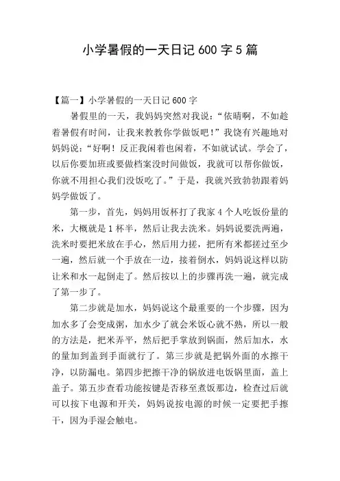 小学暑假的一天日记600字5篇