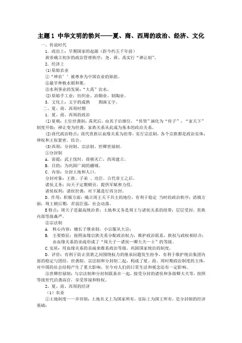 主题1 中华文明的勃兴——夏、商、西周的政治、经济、文化