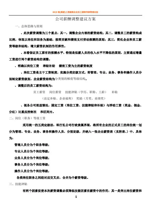 公司薪酬调整建议方案
