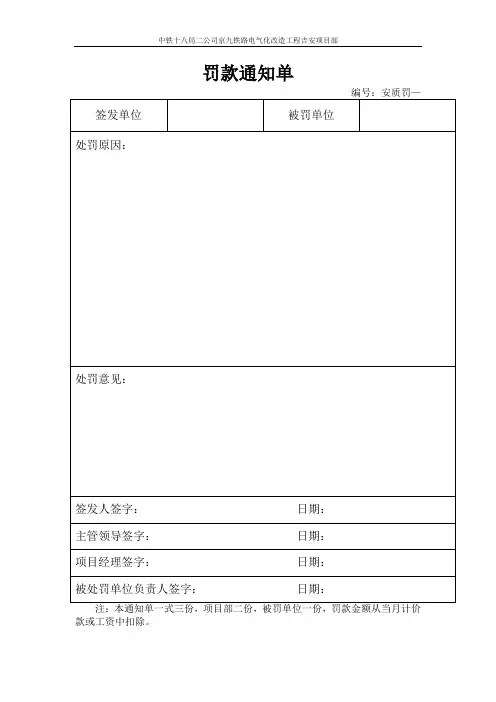 罚款通知单、检查记录表