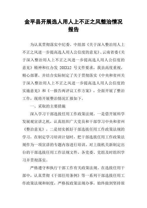 xx县开展选人用人上不正之风整治情况报告