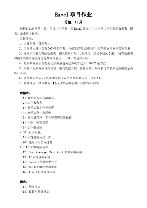 Excel项目作业及评价表