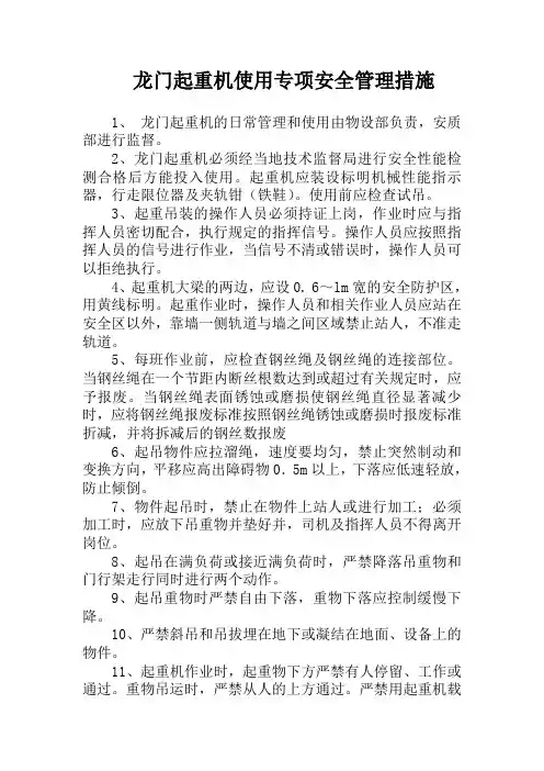 龙门吊使用专项安全管理措施