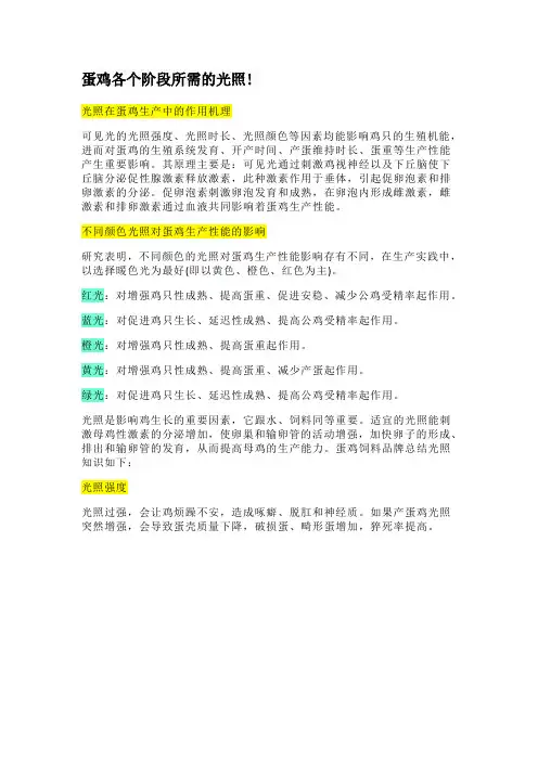 蛋鸡各个阶段所需的光照
