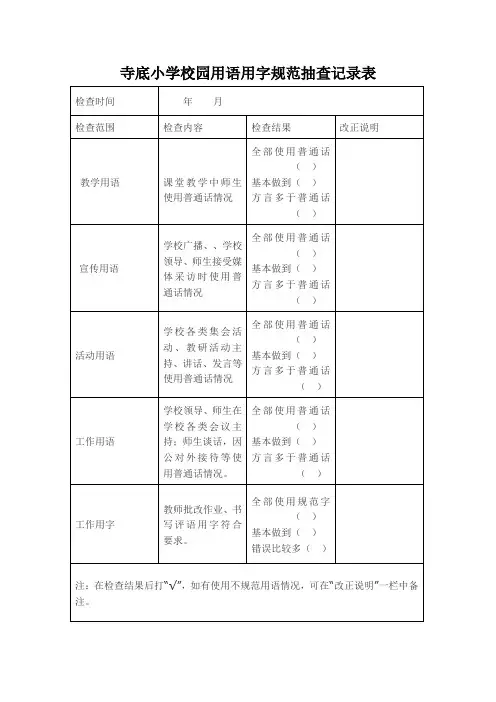 校园用语用字规范检查记录表