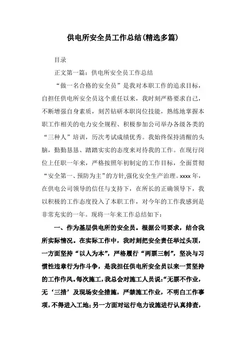供电所安全员工作总结