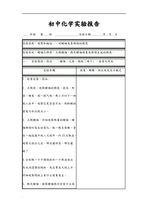初中化学实验报告
