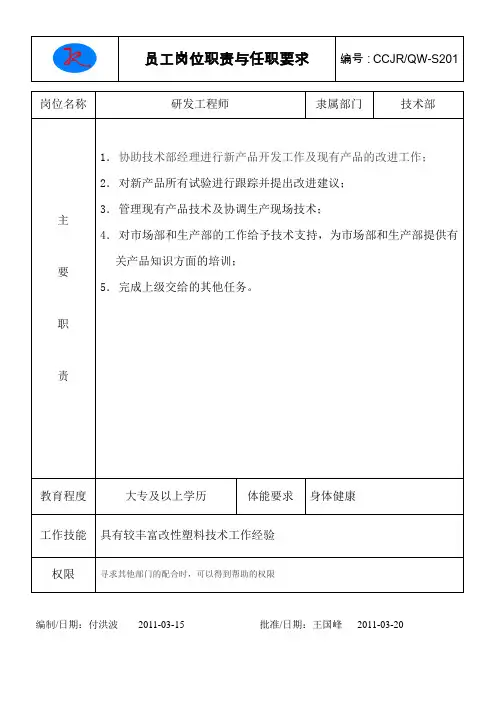 研发工程师岗位职责与权限