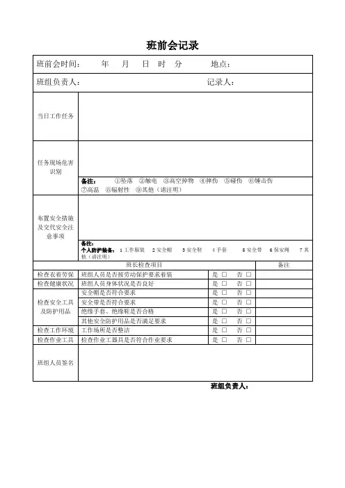 班前班后会记录表