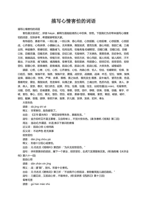 描写心情害怕的词语