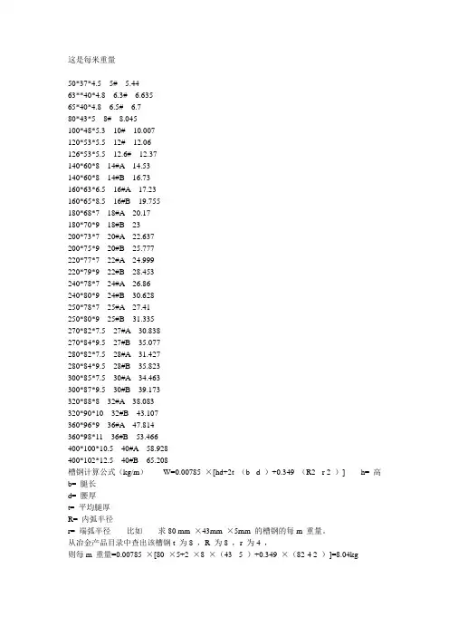 槽钢每米重量