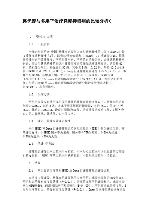 路优泰与多塞平治疗轻度抑郁症的比较分析.