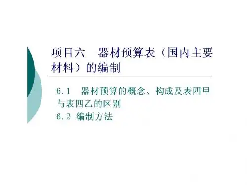 项目六 器材预算表(国内主要材料)的编制