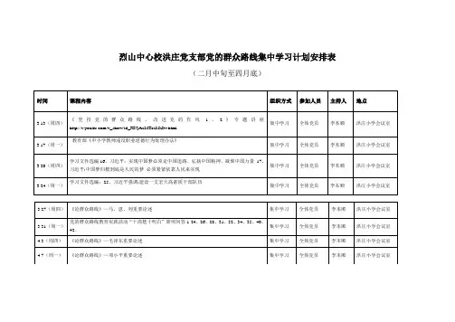 烈山中心校洪庄党支部党的群众路线集中学习计划安排表