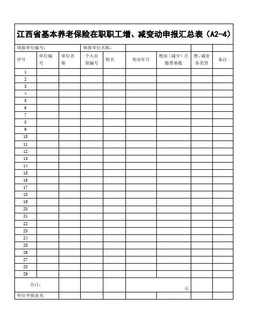 江西省基本养老保险在职职工增、减变动申报汇总表(A2-4)