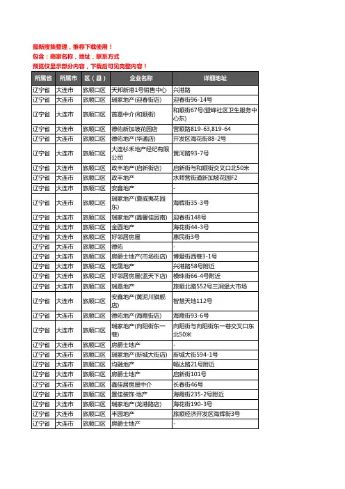 新版辽宁省大连市旅顺口区房屋中介企业公司商家户名录单联系方式地址大全207家