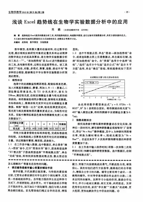浅谈Excel趋势线在生物学实验数据分析中的应用