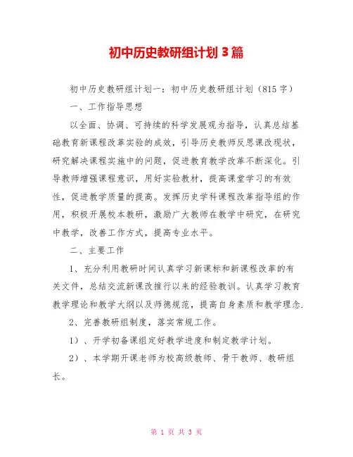 初中历史教研组计划3篇