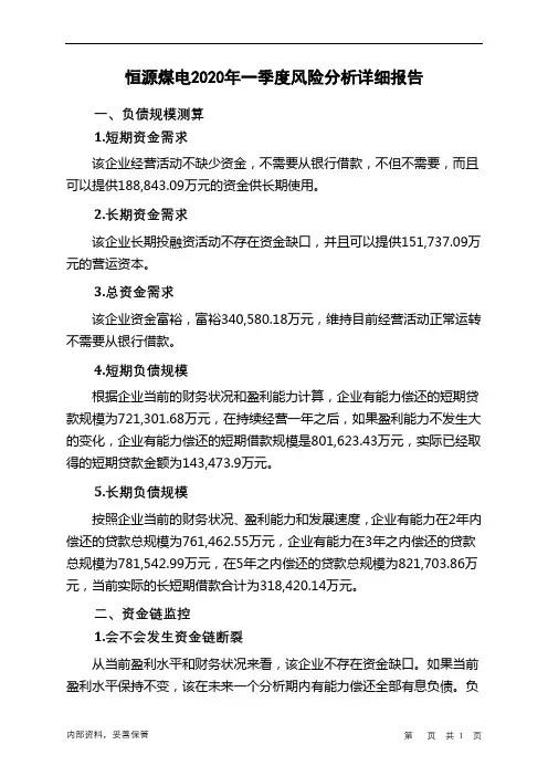 恒源煤电2020年一季度财务风险分析详细报告