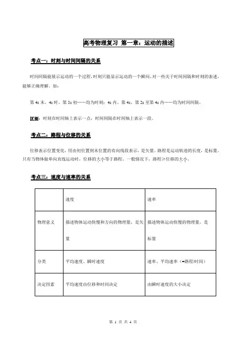 高一物理必修一第一章知识点总结