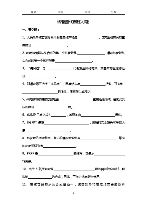 核苷酸代谢练习题(第13章)
