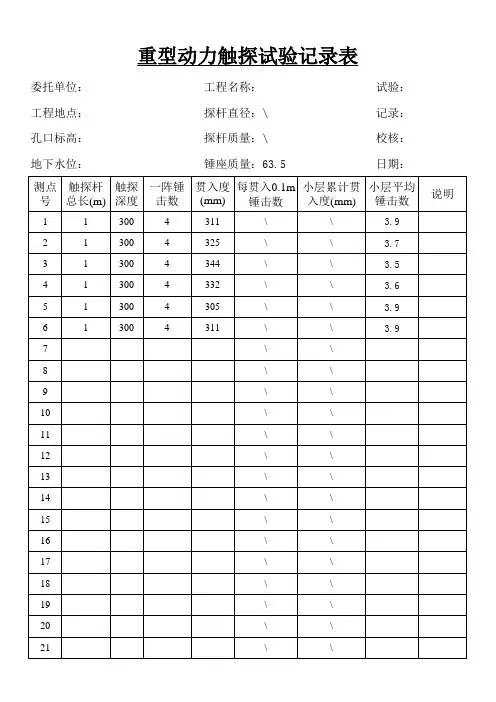 重型动力触探试验记录表