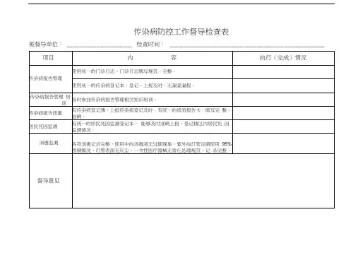 传染病防控工作督导检查表