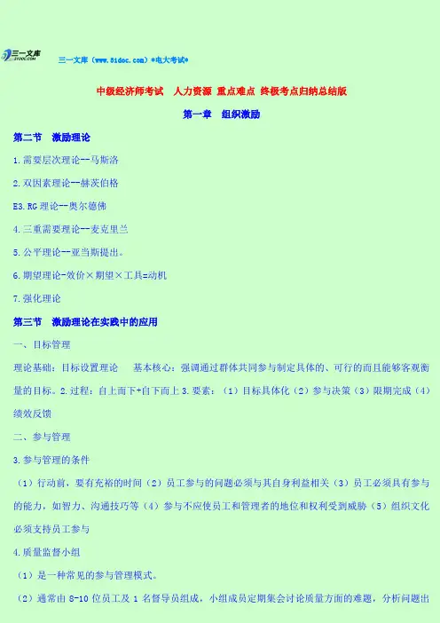 最新中级经济师考试  人力资源 重点难点 终极知识点复习考点归纳总结