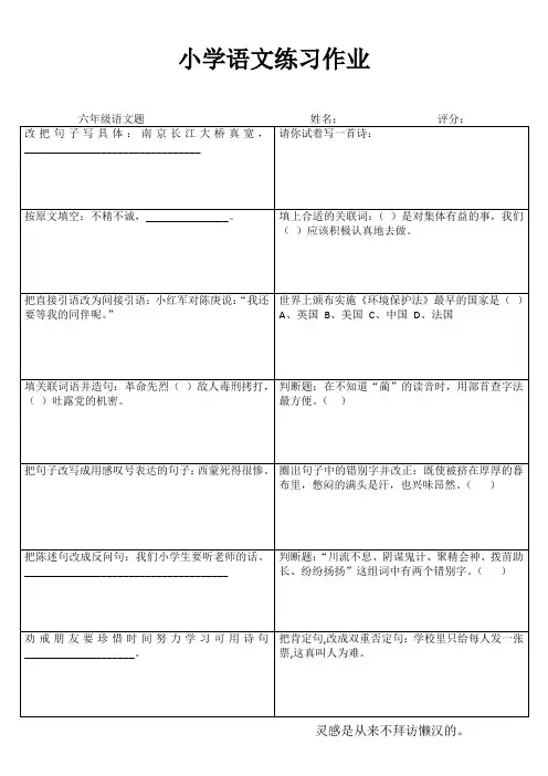 小学六年级语文课堂延伸练习II (39)
