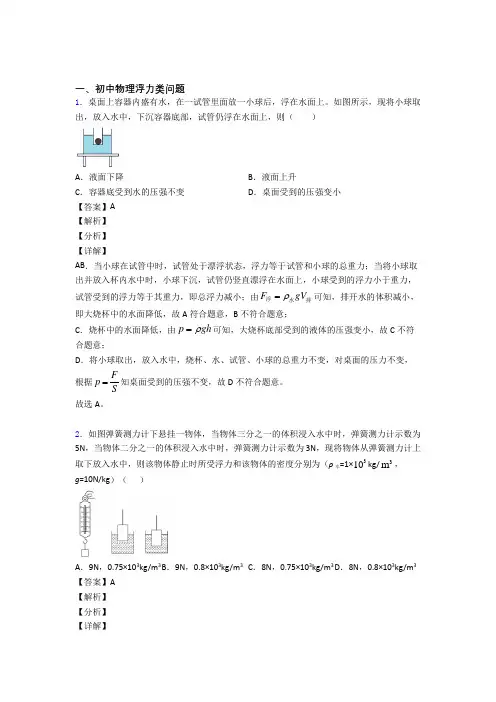 中考物理压轴题之浮力类问题(中考题型整理,突破提升)及答案