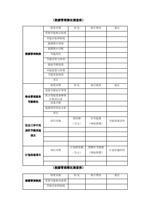 节能方面的表格