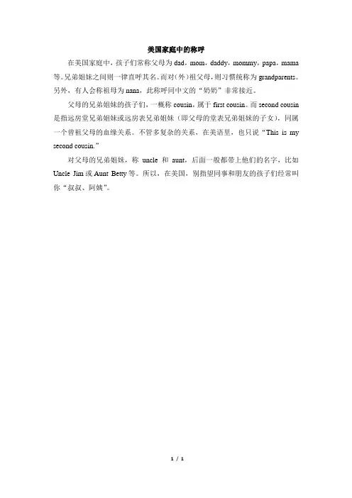 文化之窗：美国家庭中的称呼