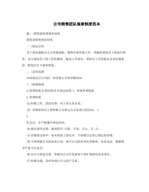 公司销售团队规章制度范本