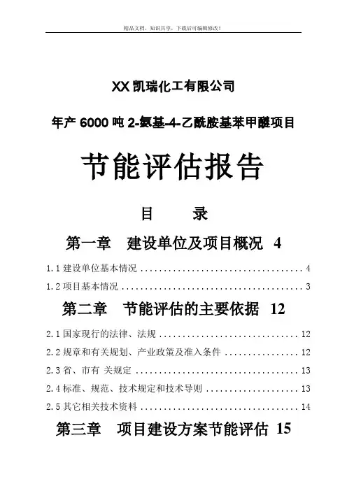 年产6000吨2-氨基-4-乙酰胺基苯甲醚(化工原料 染料)项目节能评估报告