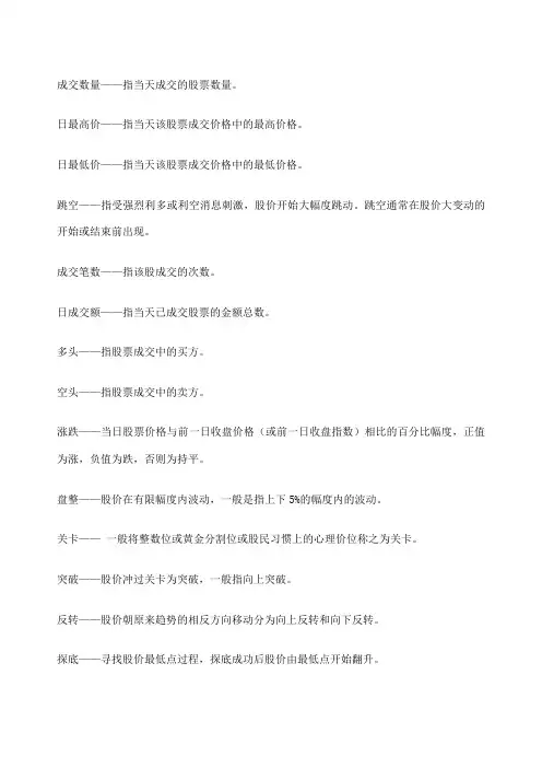 股票术语大全