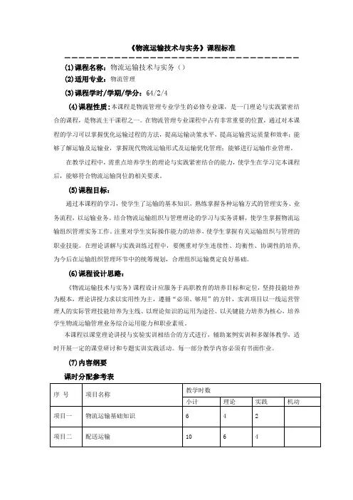 (运输实务)项目内容