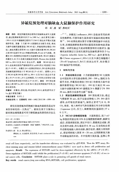 异氟烷预处理对脑缺血大鼠脑保护作用研究