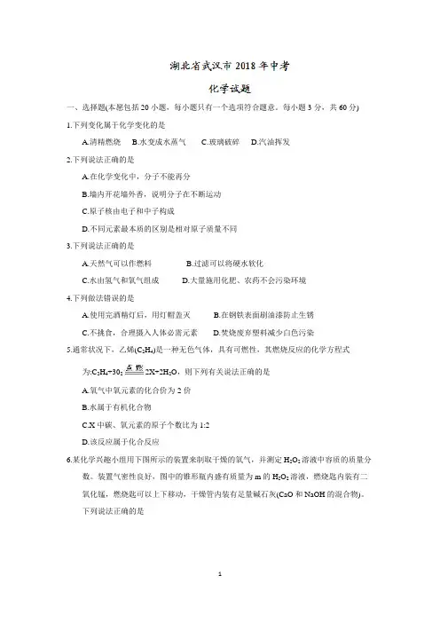 湖北省武汉市2018年中考化学试题含答案解析