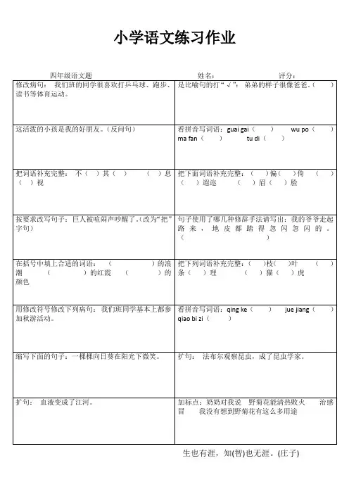小学四年级语文提优训练II (3)