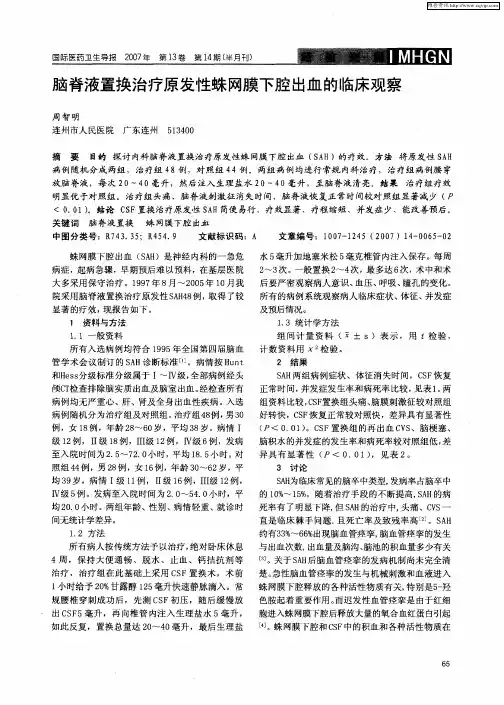 脑脊液置换治疗原发性蛛网膜下腔出血的临床观察