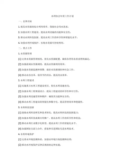 水利协会年度工作计划