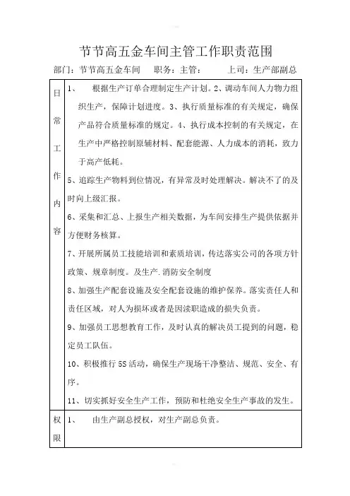 五金主管工作职责