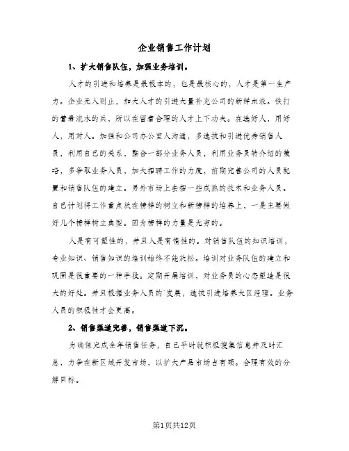 企业销售工作计划（五篇）