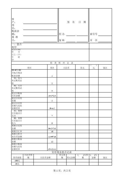 现金盘点表